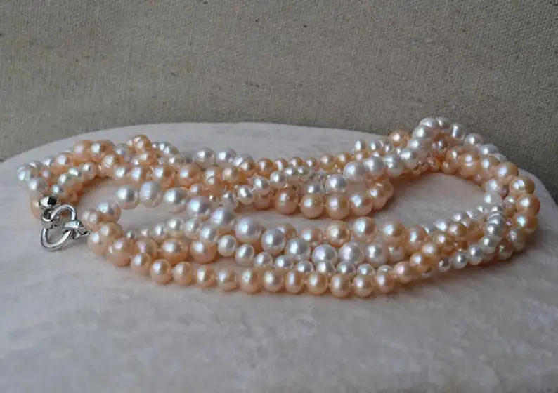 Elegant Flower Girl Pearl Necklace 18inches 6-9mm White Pink Color Mixes Real Freshwater | Украшения и аксессуары