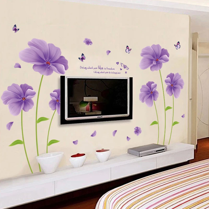 [Fundecor] фиолетовые Фэнтези Цветы лист бабочки ПВХ наклейки на стену для детской