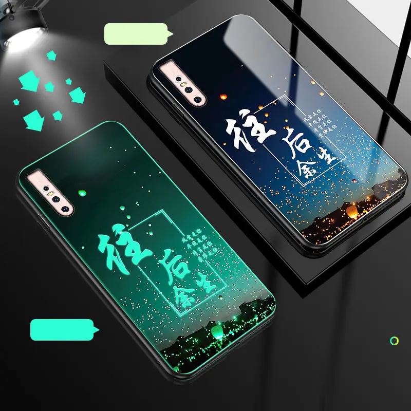 H Светящийся чехол для телефона vivo V15 Pro Чехол светящийся закаленное стекло задняя крышка для vivo V15 Pro S1 Pro чехол силиконовый чехол - Цвет: H
