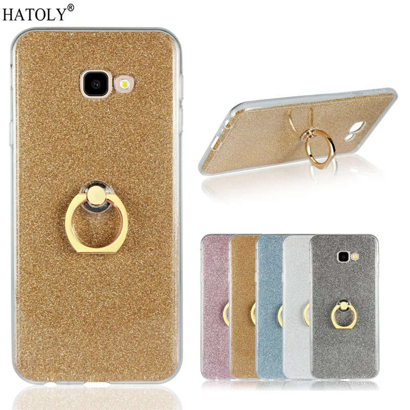 For Samsung Galaxy J4 Plus Case Shiny Glitter Bling Silicon Phone Cover Prime Finger Ring Funda |