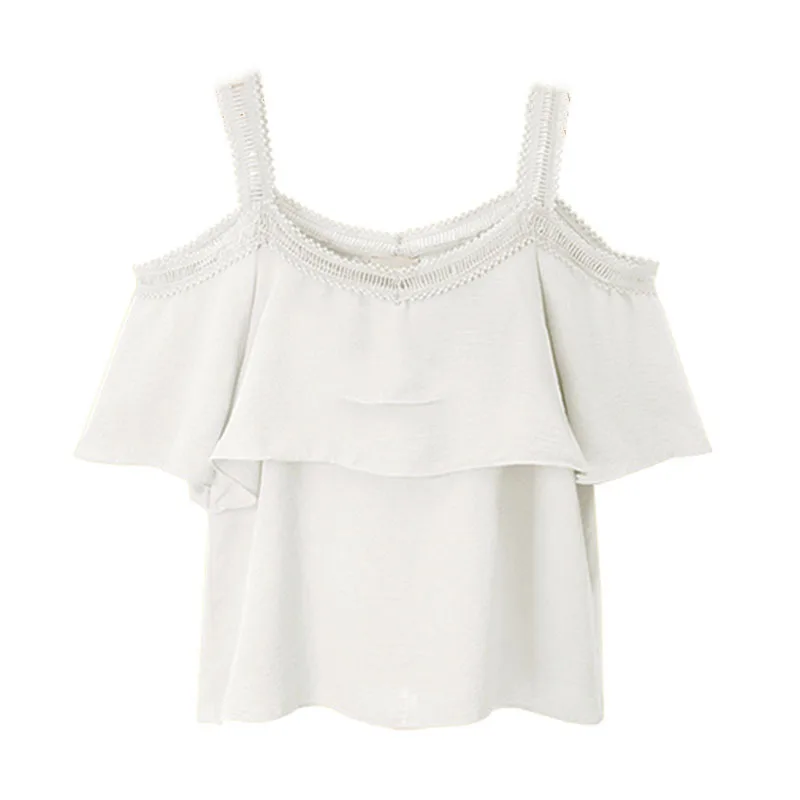 Модная Летняя женская обувь с открытыми плечами шифоновая блузка размера плюс