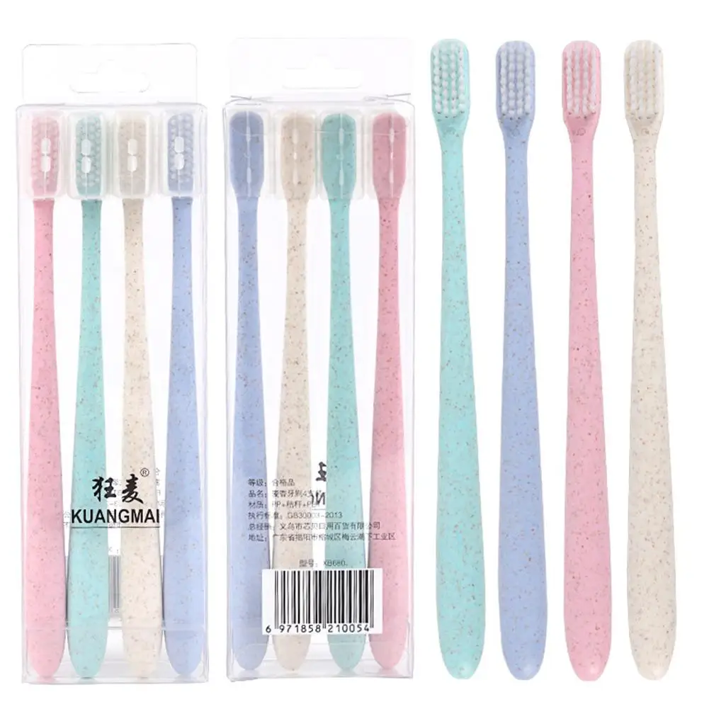 Wheat straw 4pcs BellyLady 4 шт бамбуковый уголь Мягкая Щетина зубная щетка - Color: Wheat straw 4pcs