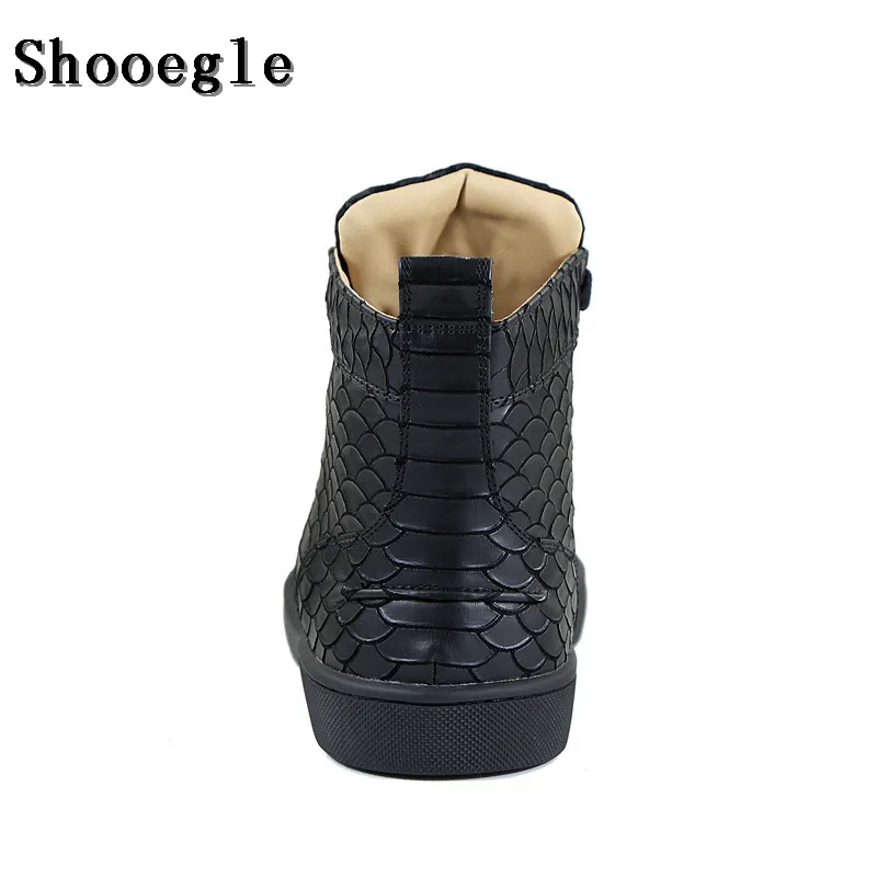 SHOOEGLE Модные мужские высокие ботинки со шнуровкой черные кроссовки из змеиной