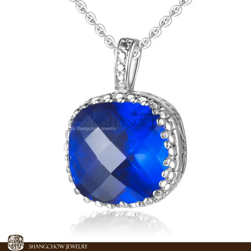 

New! Stunning Fashion Jewelry Blue Quartz 925 Sterling Silver Filled White Gold Pendant P0203