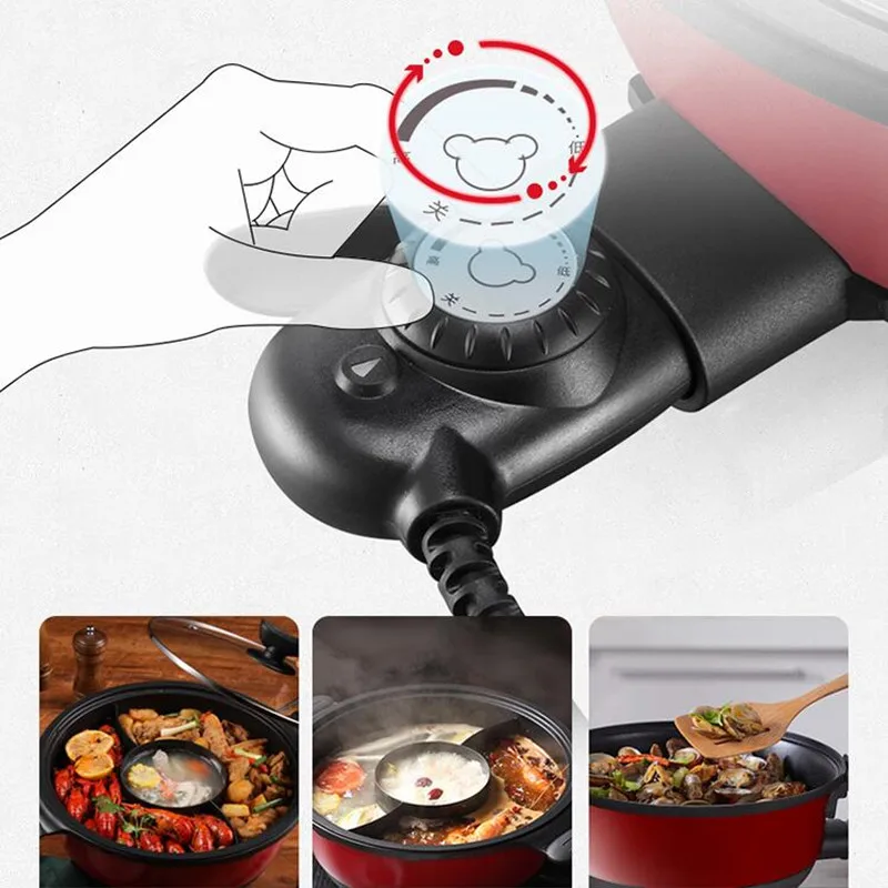 220V Электрический мульти-Плита 2 вкусы горячий горшок бытовой антипригарный 6L Электрический Пособия по кулинарии машина два со вкусом для тушеного мяса с Плита EU/AU/U
