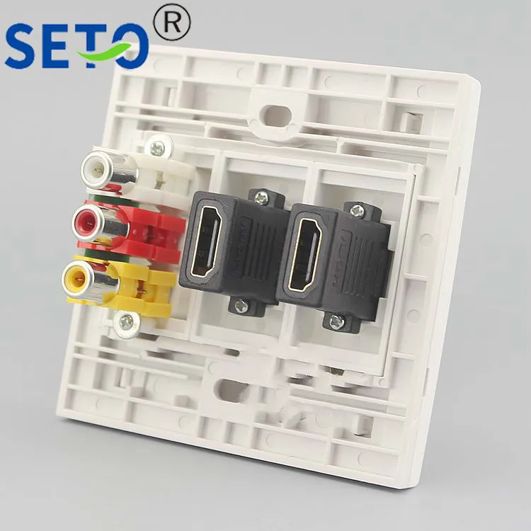 Настенная лицевая пластина SETO 3RCA AV + двойной порт HDMI разветвитель лицевой панели |