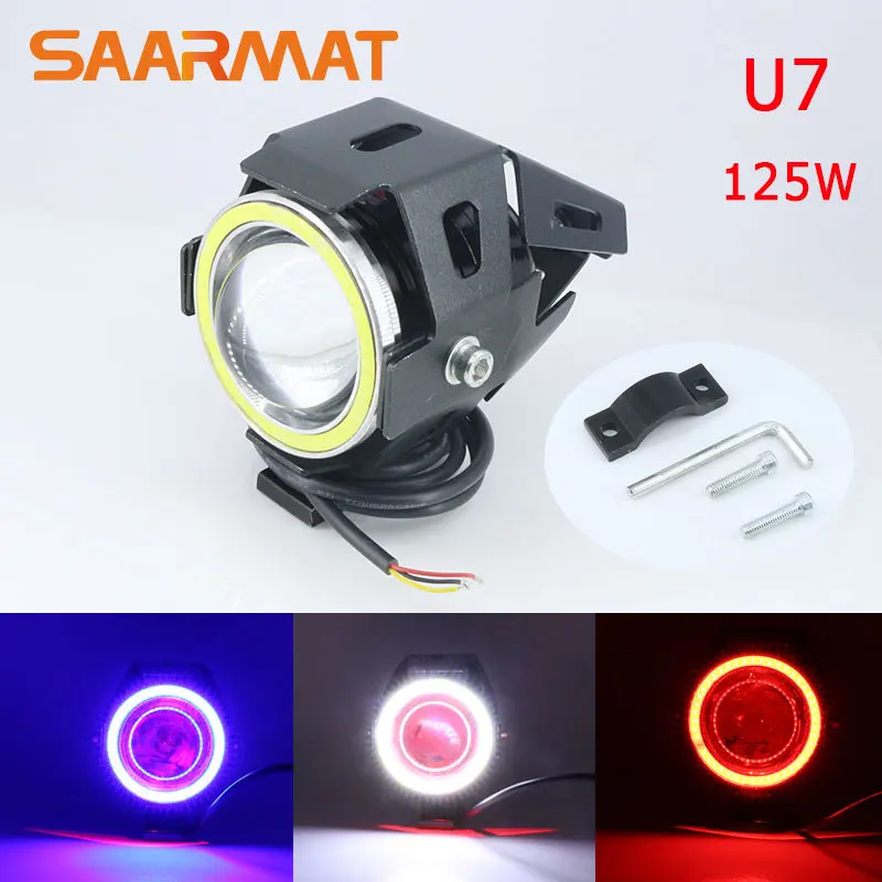 1x125 Вт 3000LM U7 светодиодная фара для мотоцикла с ангельским глазом противотуманная