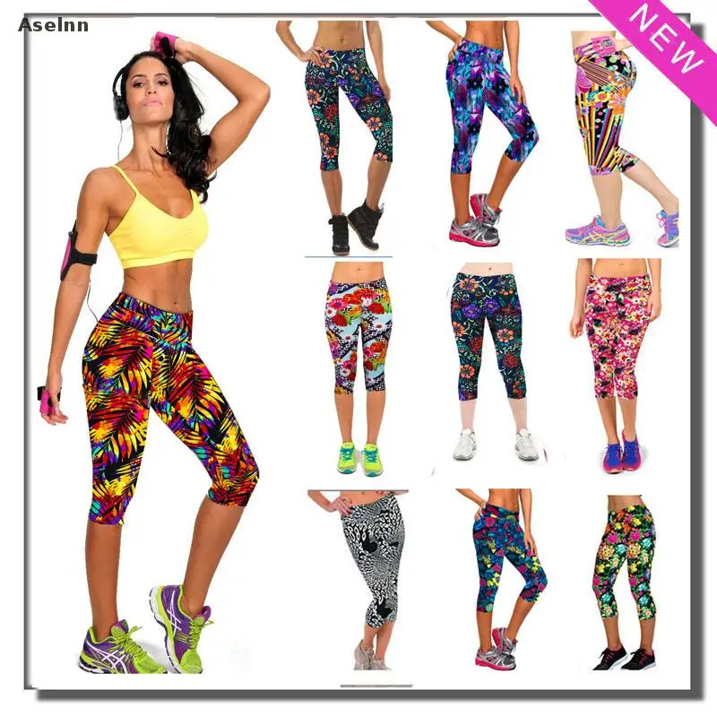 Aselnn брендовые новые Капри женские леггинсы с высокой талией цветочным принтом