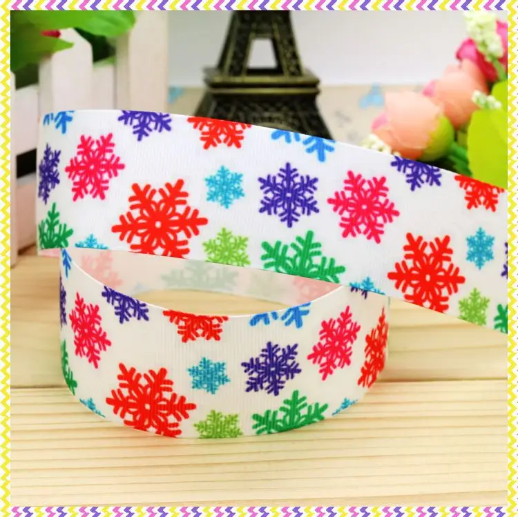 

DUWES 1.5'' Free shipping snowflake printed grosgrain ribbon hair bow headwear party decoration wholesale OEM 38mm H4244