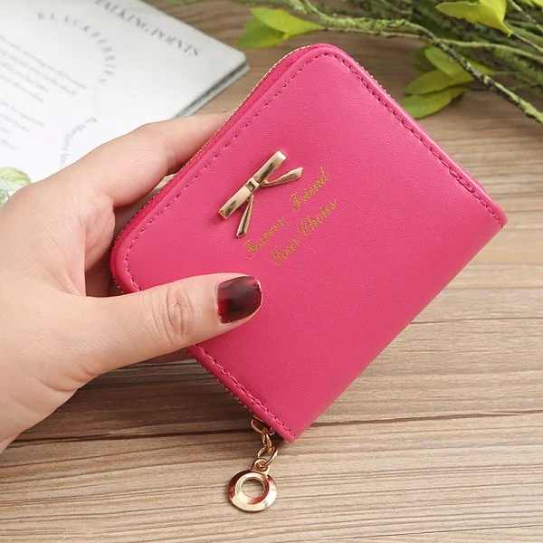 Rose red Wallet Кошелек женский короткий для монет милый карамельный бант женские маленькие кожаные кошельки на молнии кошельки Portefeuille женский кошелек клатч - Цвет: Rose red Wallet