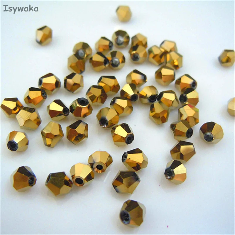 

Isywaka Shining Golden Color 6mm 48PCS Bicone Austria Crystal Beads charm Glass Beads Loose Spacer Bead for DIY Jewelry Making