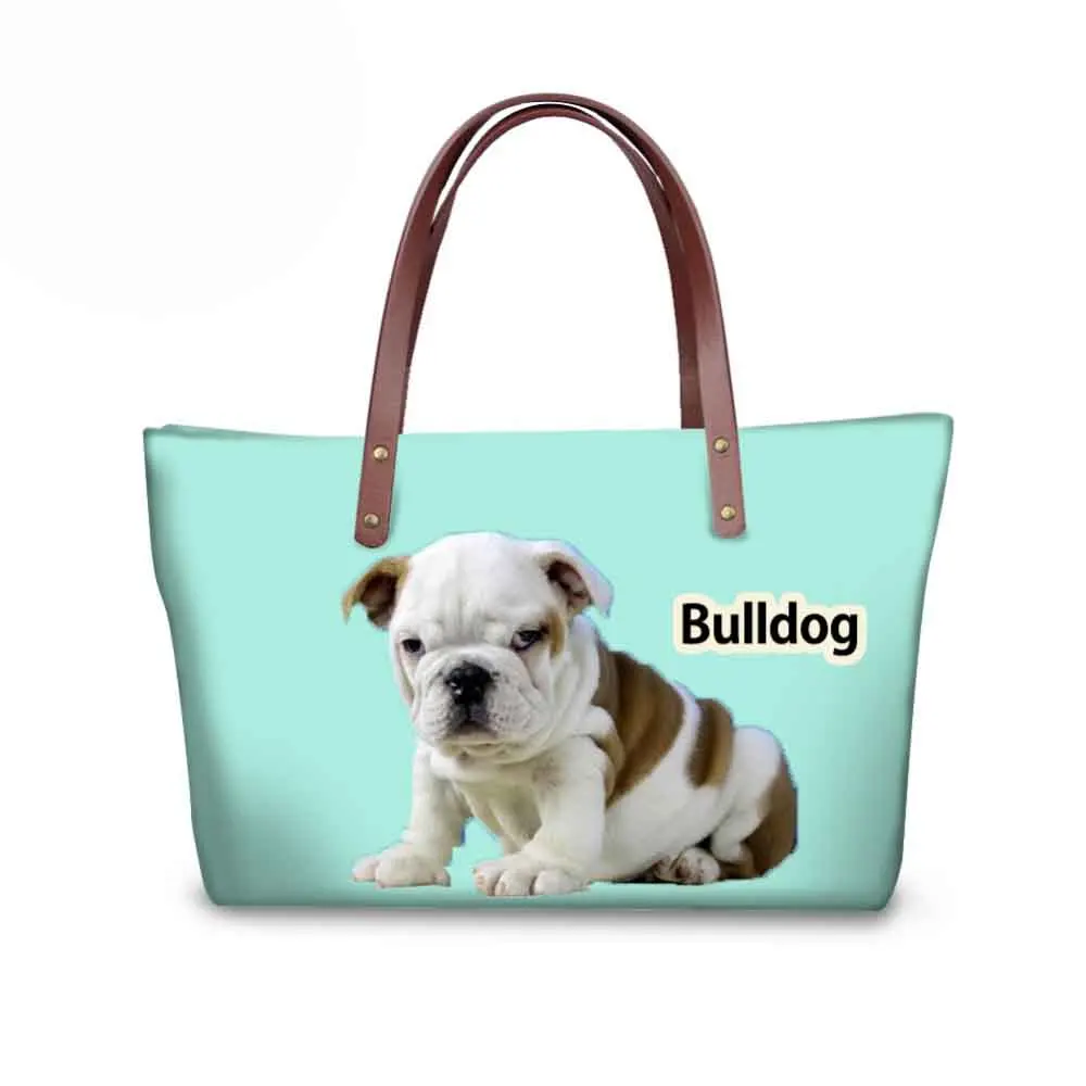 Женская сумка для покупок розовая с принтом бульдога милые животные Топ ручка
