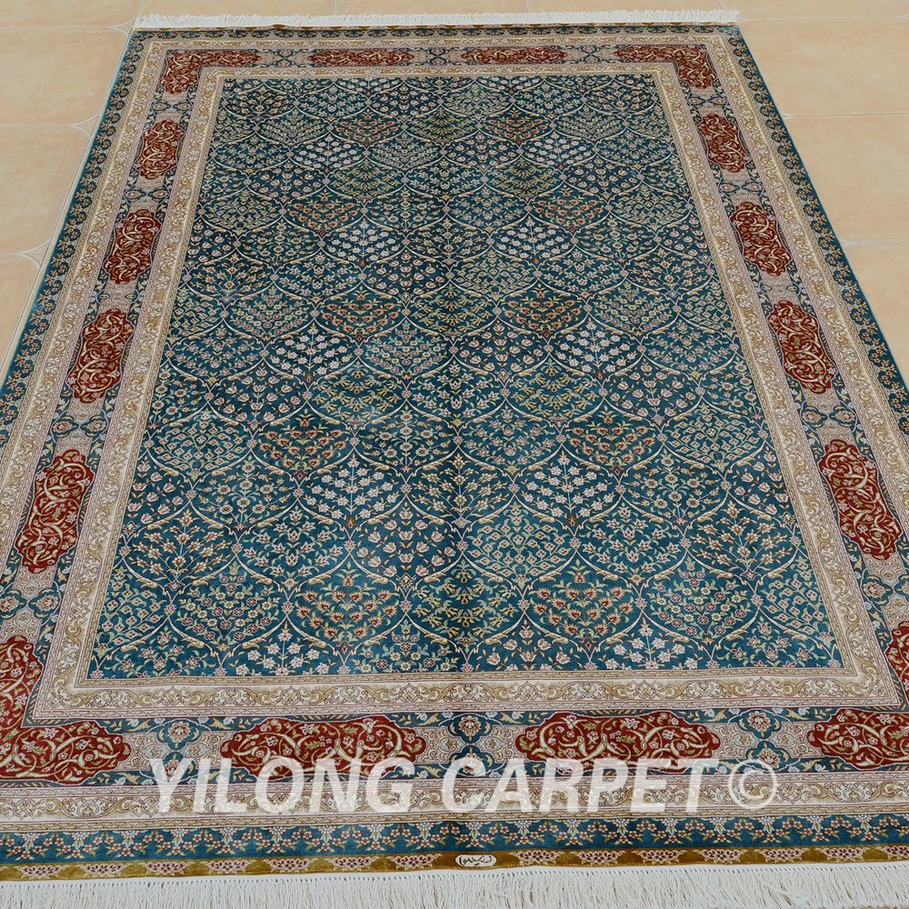 Ковер Yilong ручной работы из шелка 6 х 9 дюймов rectangel blue hereke (0295) | Дом и сад