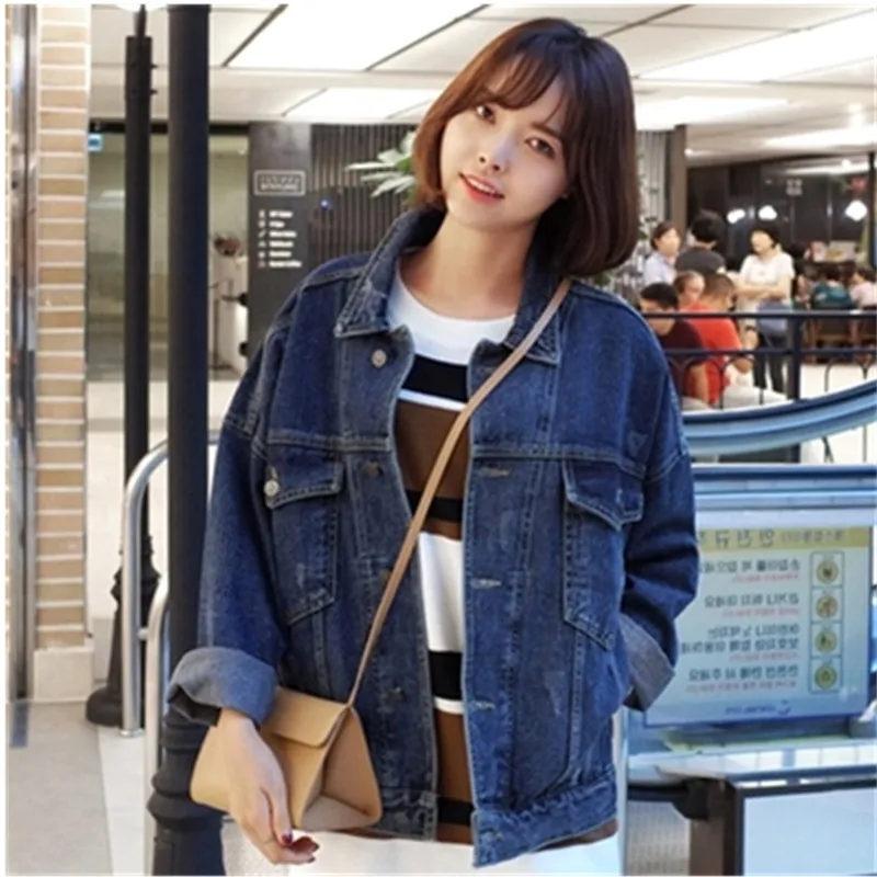 Женская джинсовая куртка Bf Wind однотонная облегающая из денима свободного покроя