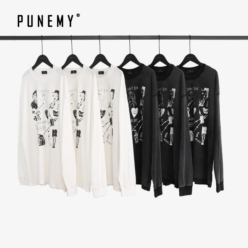 Мужские футболки с длинным рукавом винтажный рок-графический принт большие