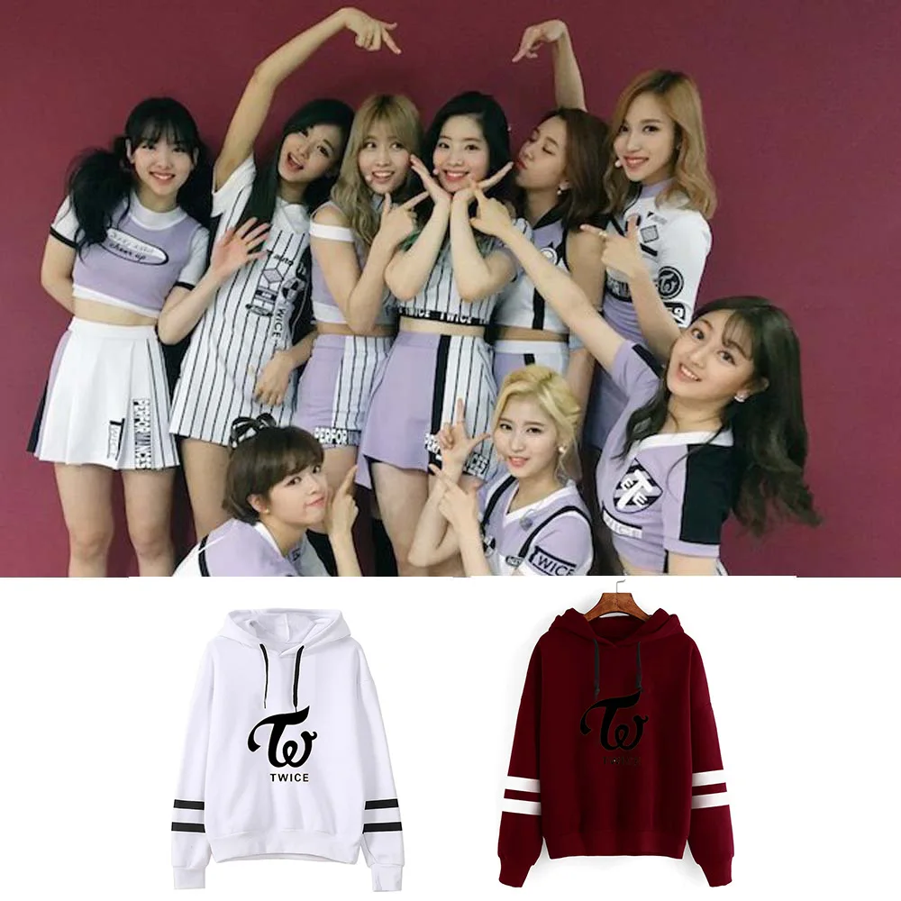 Харадзюку полосатые толстовки K Pop TWICE MOMO TZUYU NAYEON JIHYO Kpop белая одежда женские пуловеры с длинным рукавом Толстовка Верхняя одежда