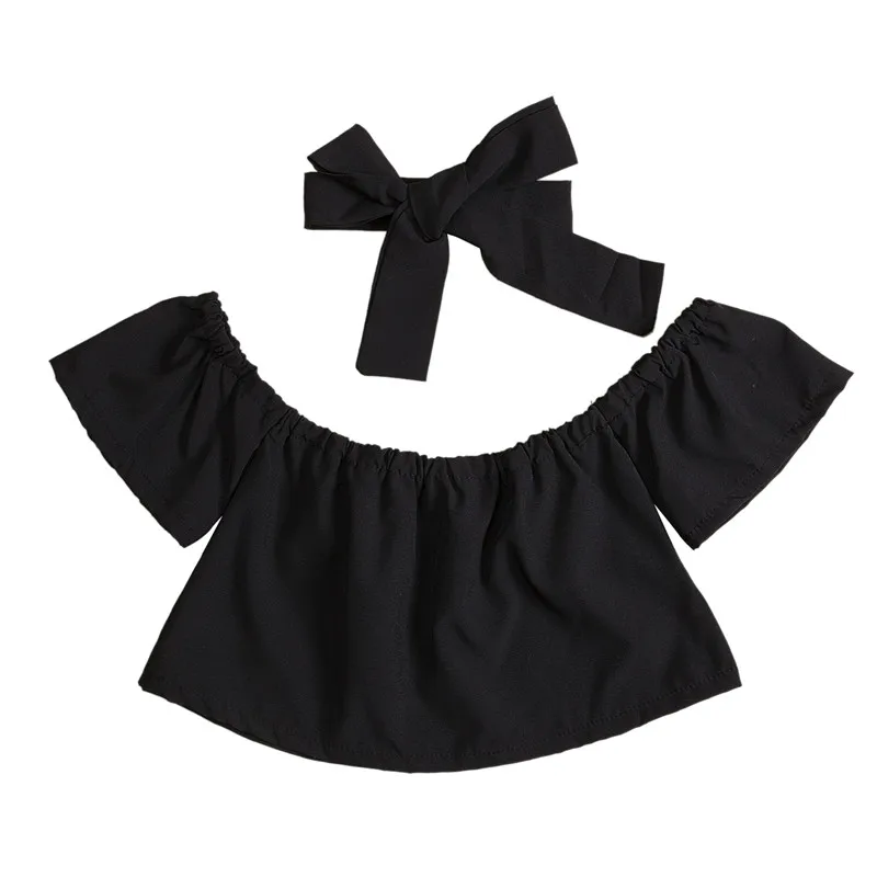 Тенденции моды одежда для малышей Обувь для девочек Дети Off Shoulder Ruffle блузка заставку летние Обувь для девочек Повседневное женский пляжный костюм костюмы одежда - Цвет: B