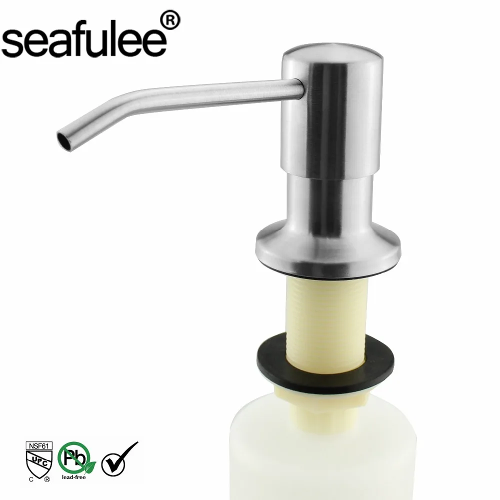 

304 Brushed Stainless Steel Kitchen Sink Liquid Soap Dispenser 17 OZ Bottle /3.15 Inch Threaded Tube for Thick Deck Installation