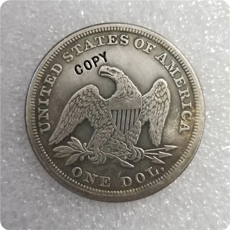 Античное серебро США 1840-1869 &quotСидящая Свобода&quot 1 доллар без девиза копия монет