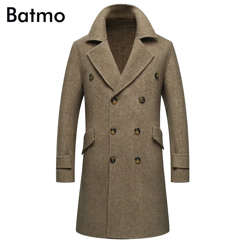 

Batmo 2021 new arrival autumn&winter high quality 80% alpaca Double Breasted casual long trench coat men,men's gray jackets