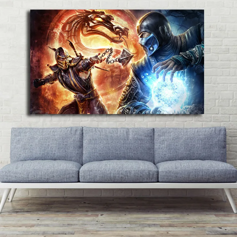 Mortal Kombat Скорпион Vs минусовой обои арт Холст Картина настенное изображение печати