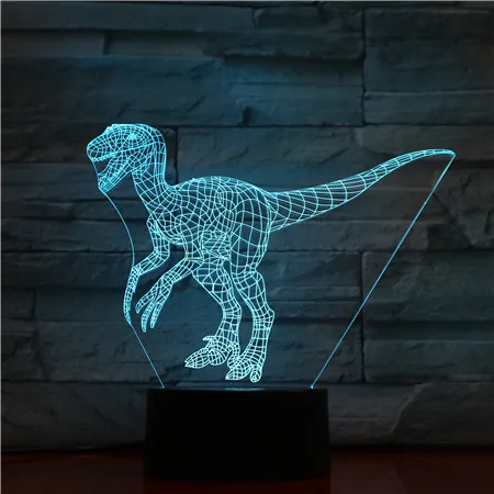 Велоцираптор 3D лампа динозавр синий 7 цветов Светодиодные ночные лампы для детей