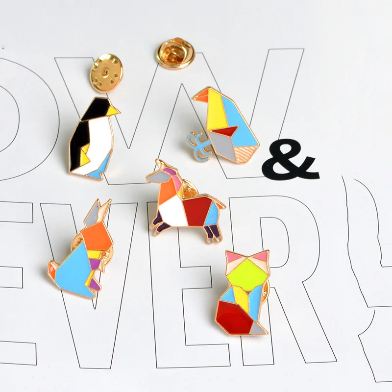 Милый мультфильм оригами Пингвин лошадь металлическая брошь с эмалью слон белка