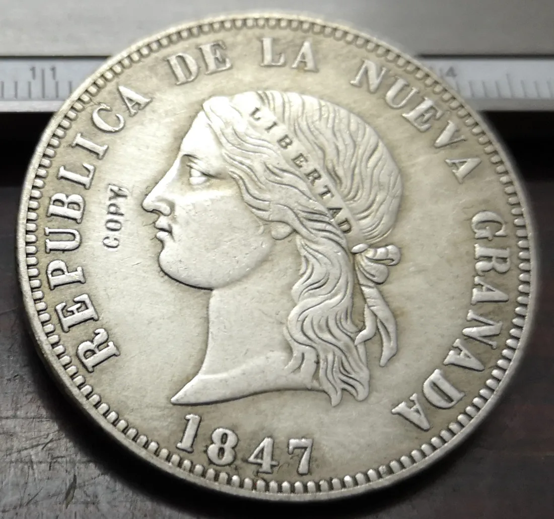 1847 Colombia 16 Pesos медный узор strike, Республика Нуэва Гранада копия монет