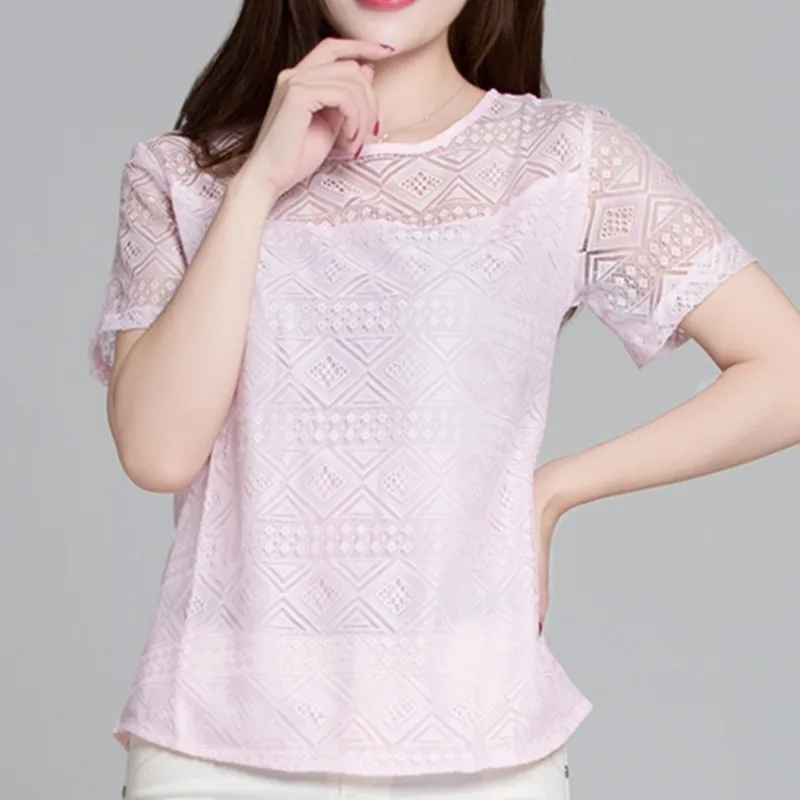 Для женщин Blusas лето плюс Размеры XXL белая рубашка женская Кружевная Мода Досуг