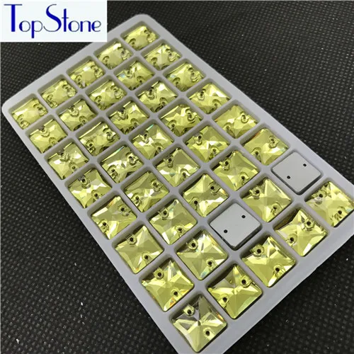 Citrine TopStone 12 мм квадратные пришивные стразы, стеклянные хрустальные пришивные камни с плоским основанием для свадебного платья - Цвет: Citrine
