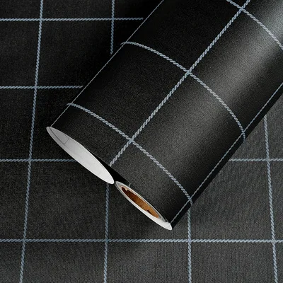 Black-large grid Скандинавские простые самоклеящиеся обои с сеткой водонепроницаемые матовые и шелковые текстурированные обои для домашнего декора и парикмахерского декора стен - Цвет: Black-large grid