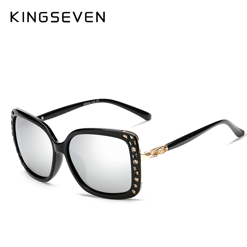 SILVER C06 KINGSEVEN, оригинальные солнцезащитные очки, женские, поляризационные, элегантные, с бабочкой, дизайн для девушек, солнцезащитные очки, женские, Oculos De Sol, оттенки 7543 - Цвет линз: SILVER C06