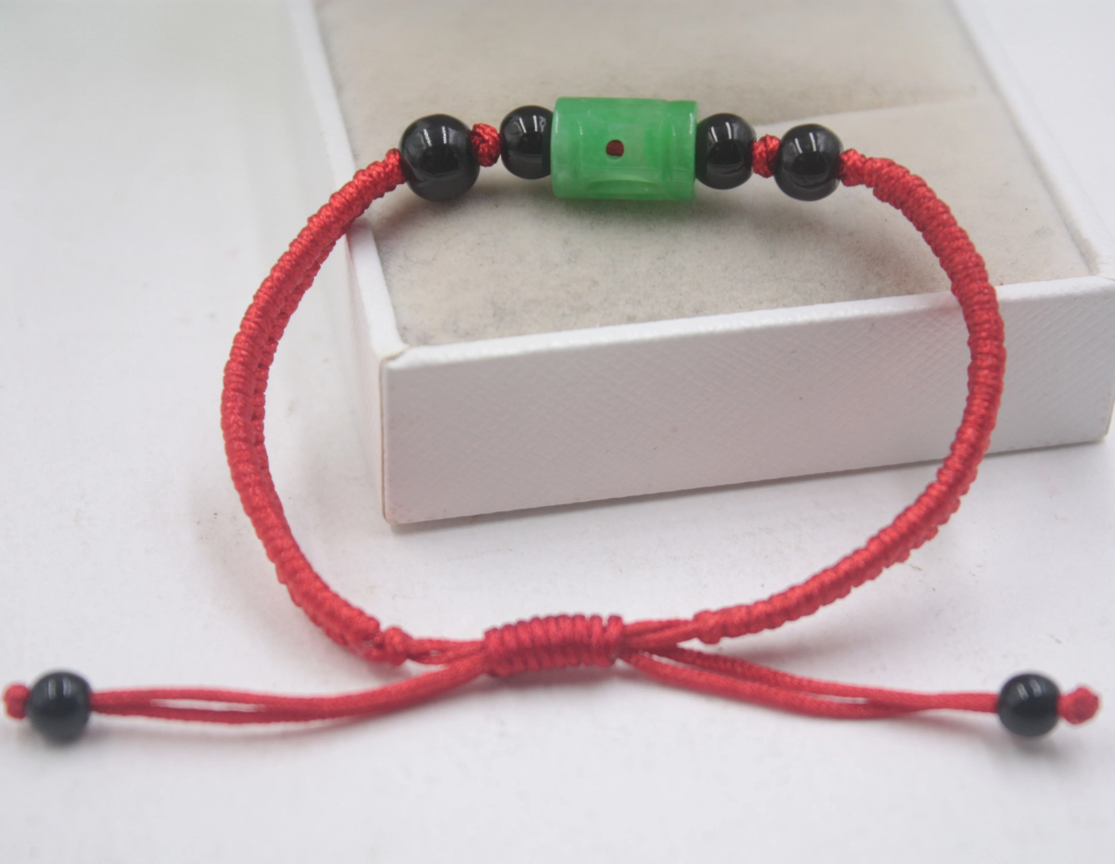 Real Natural Jade Jadeite Bracelet Round Bead Green For Women And Men Brown Weave Lucky Bracelet 6.3''L Link