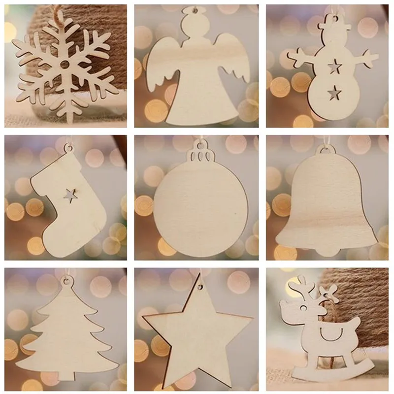 10pcs/lot New Year Wooden Angel Snowman Snowflake Elk Christmas Tree Pendant Xmas Ornaments Decorations for Home | Дом и сад