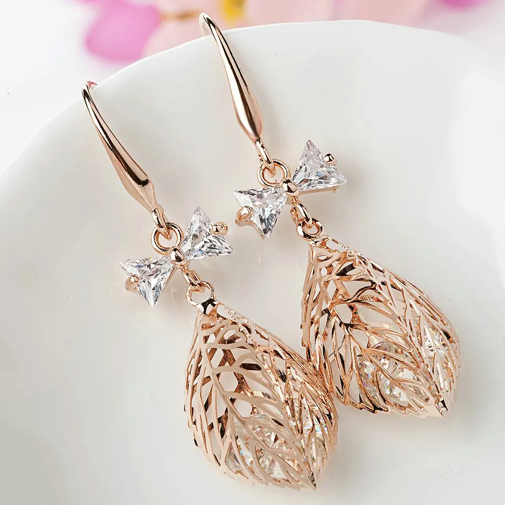 2017 новые модные длинные Винтажные серьги в виде листьев розовое золото