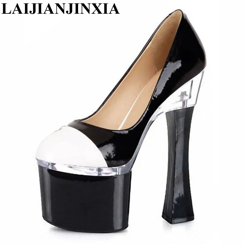 

LAIJIANJINXIA 7 inch spool heels pumps shoe for women high-heeled shoes 18cm ultra high heels black platform shoes