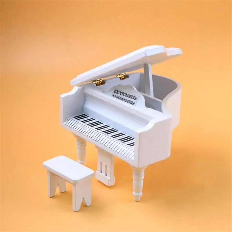 

1:12 dollhouse wooden furniture toy for dolls white black miniature piano children kids pretend play toys for girls gifts new