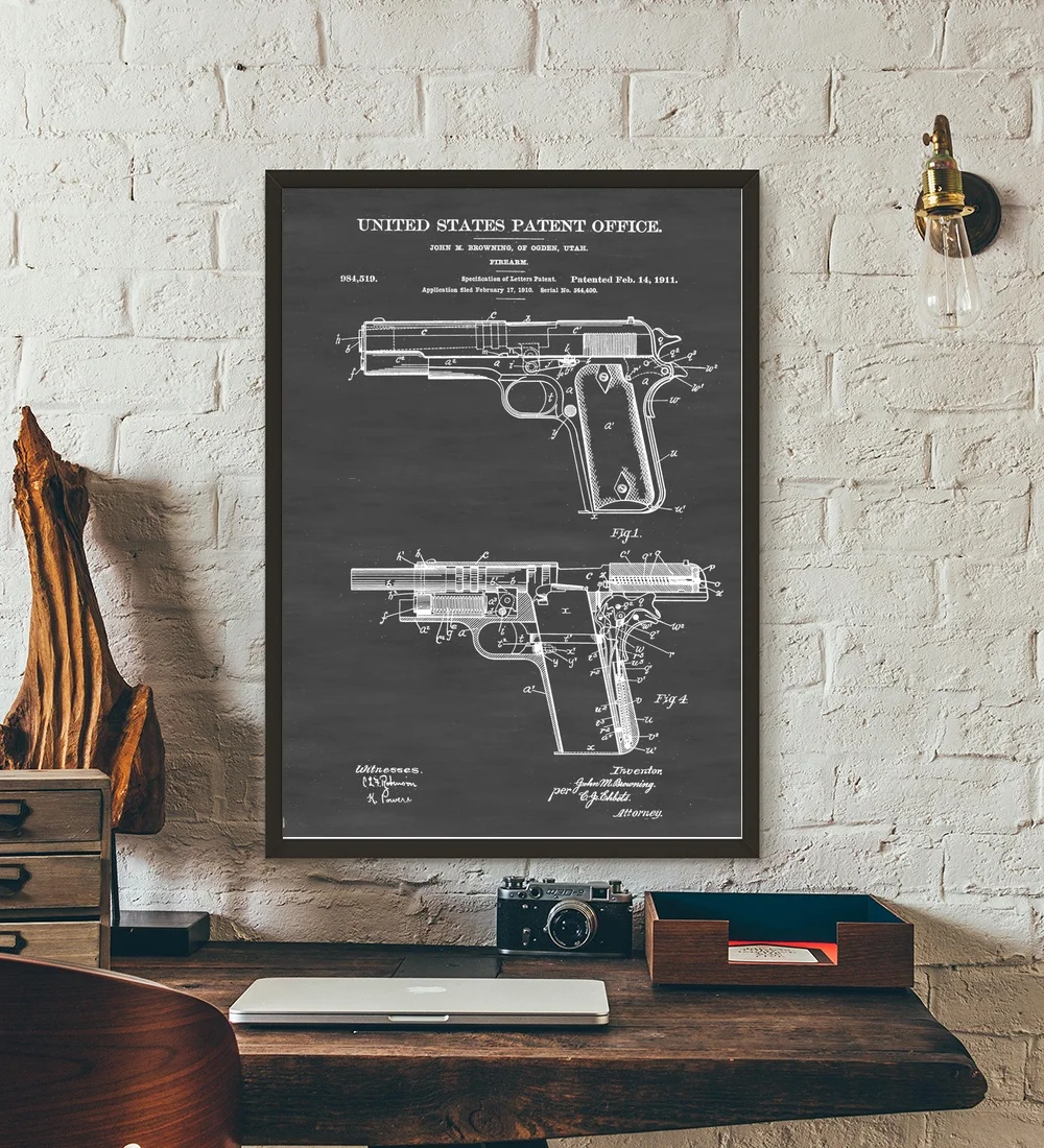 Colt 1911 патент на пожарную руку Настенная картина Настенный декор холст маслом без