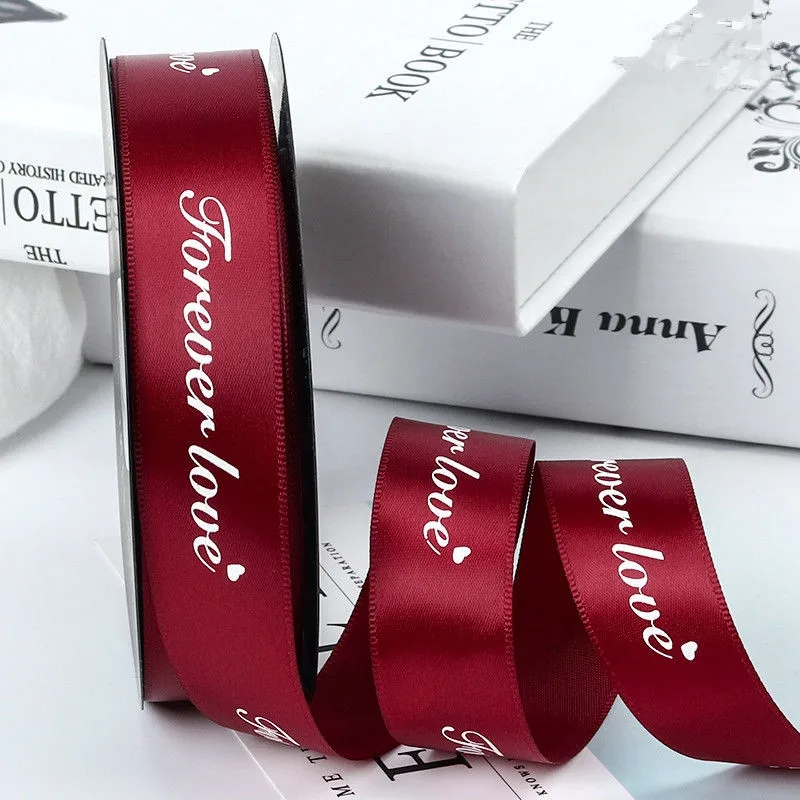 Wine Red 25 мм Forever Love Полиэфирная Лента Сделай сам бант ленты для поделок Упаковка для подарков цветов, цветов, декорирование выпечки корсажные ленты - Цвет: Wine Red