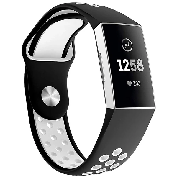 Black with white Спортивный силиконовый сменный ремешок для Fitbit Charge 3, дышащий браслет, ремешок для часов, ремешок для Fitbit Charge3 - Цвет: Black with white