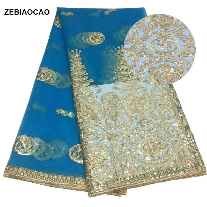 2 ярдов ZEBIAOCAO 2020 Новый дизайн африканская сетка кружева с блестками кружевная