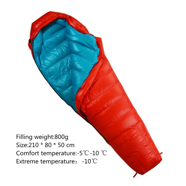 red blue 800g Winter Sleeping Bag Duck Down Filled 400g 600g 800g 1000g Ultralight Tent Sleeping Bag For Outdoor Camping Kiking Backpacking - Цвет: red blue 800g