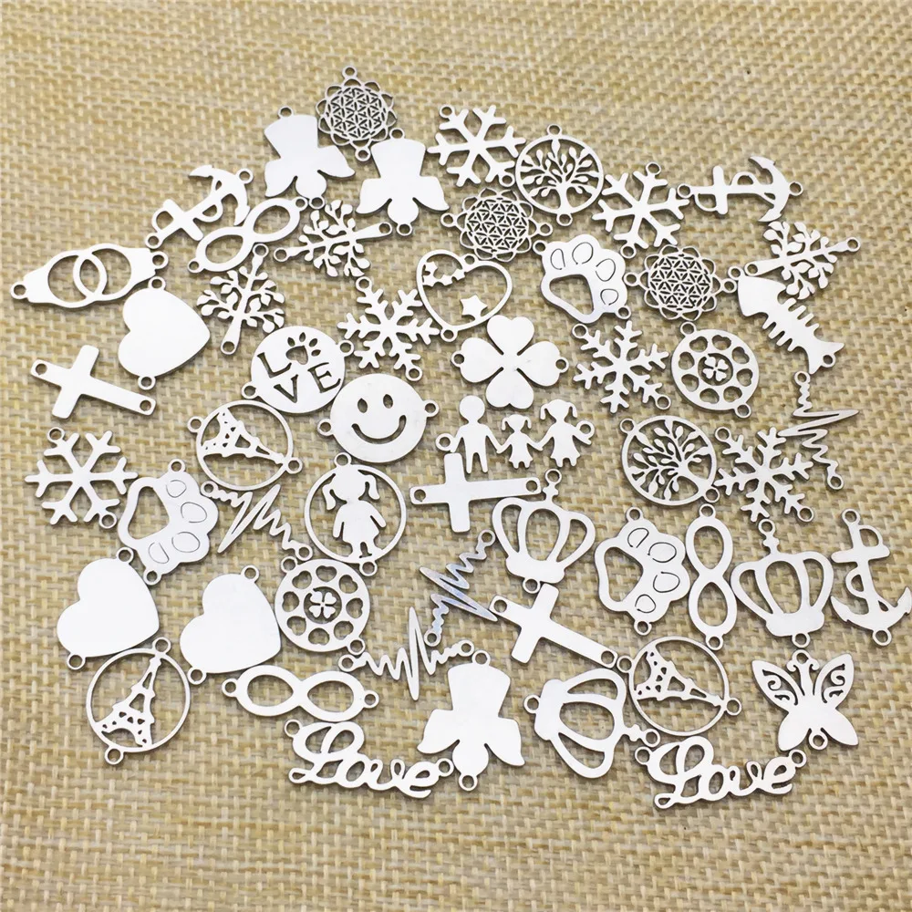 

Mix Types Stainless Steel Connectors 10pcs/lot Heart Infinite Love Angel Christmas Snowflake Earrings Diy Jewelry Making Finding