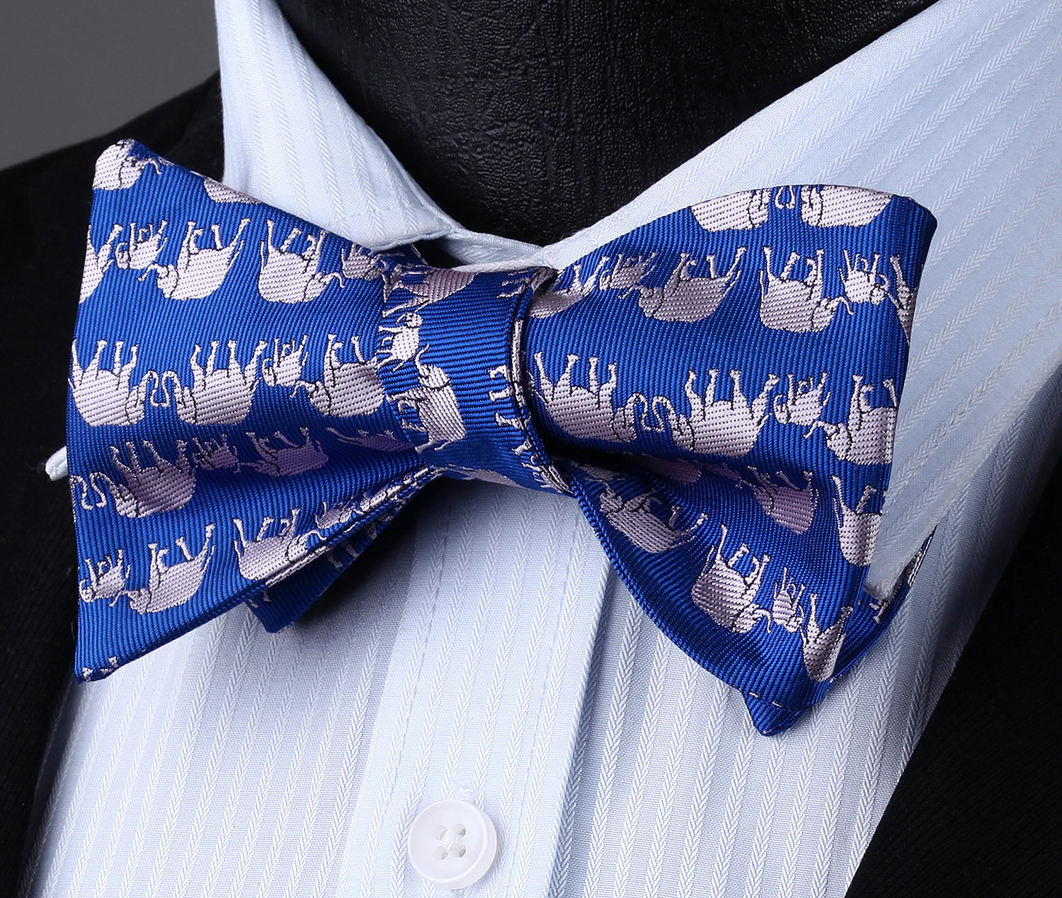 Men Woven Party Wedding Blue Animal Self Bow Tie Pocket Square Set#BGA15BS handkerchief set | Ties
