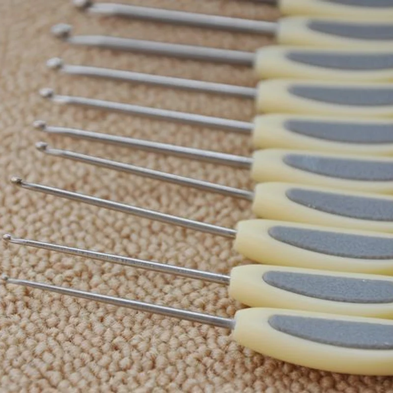 

10pcs/set Weave Craft Tool Pure Stainless Steel Hook Plastic Handle Non-slip Crochet Sewing Sweater Craft for DIY