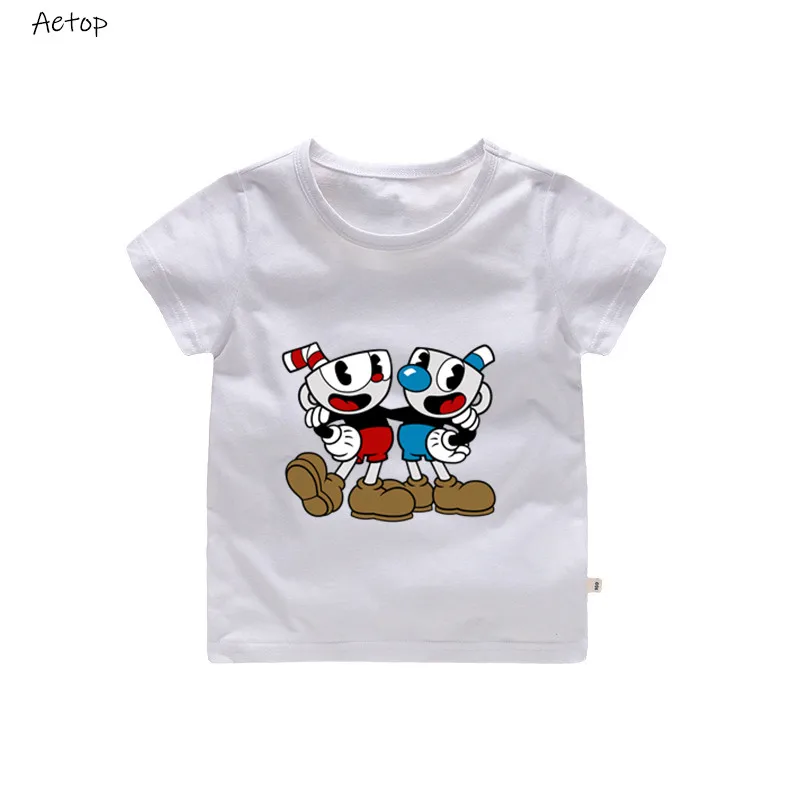 От 2 до 12 лет футболка детская футболка с короткими рукавами Cuphead And Mugman, футболка с дьяволом Детская летняя одежда b909