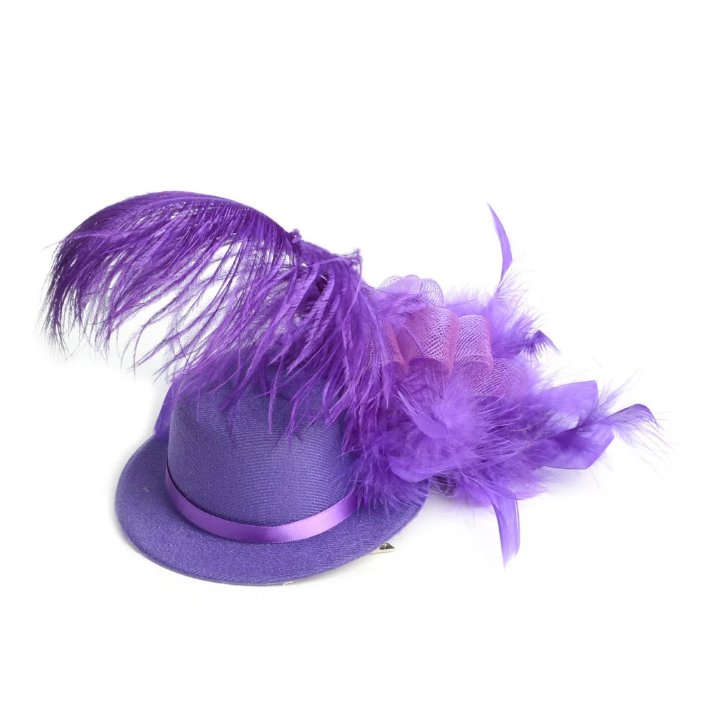New Hot Sale Solid Adult Women Feather Mini Top Hat Organza Mesh Hair Clip Fascinator Wedding Bridal Party Brides Accessories |