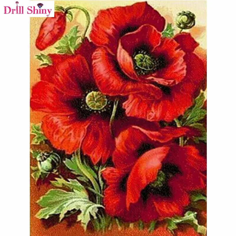Набор для алмазной вышивки Алмазная мозаика с блестящими красными цветами на