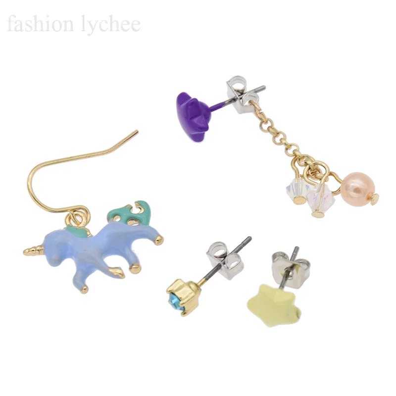 Женские серьги-гвоздики с единорогом lychee набор из 4 предметов со звездочками