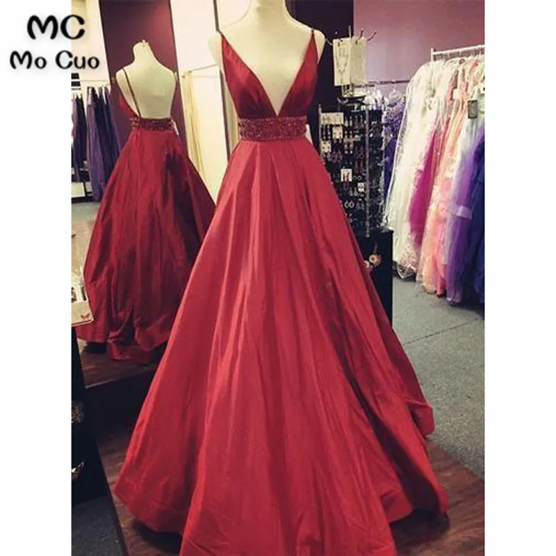 

In Stock 2019 Beaded Evening Dresses Long with Pockets Draped Robe de soiree Backless Evening Party Dresses Custom Made